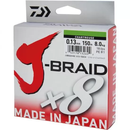 Daiwa J-Braid Fir textil 8Braid Chartreuse 0.22mm / 150m Daiwa J-Braid Fir textil 8Braid Chartreuse 0.22mm / 150m