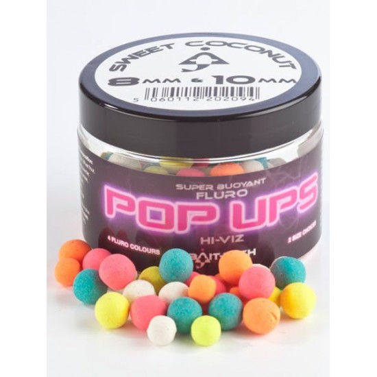 Bait-Tech Fluoro Pop-Ups Sweet Coconut 8mm & 10mm